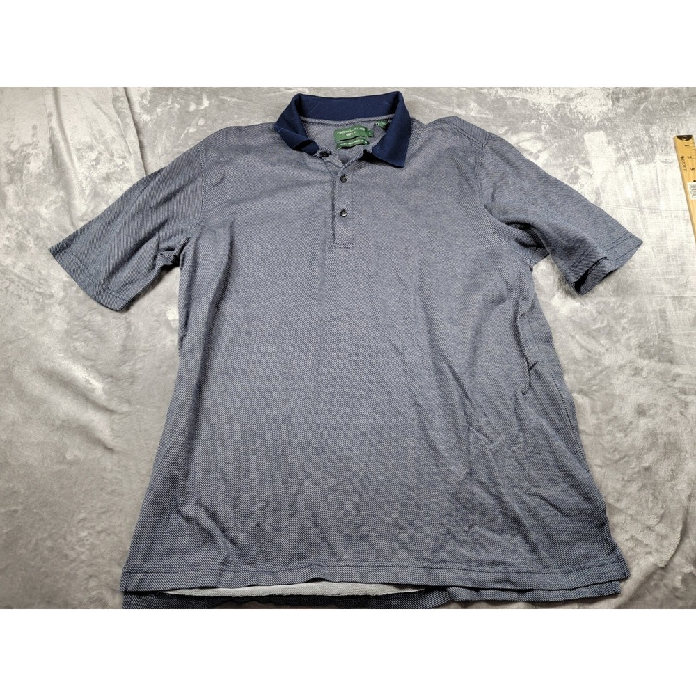 Jack Nicklaus Golf Polo Shirt Men's Large Blue White Striped Mercerized Cotton